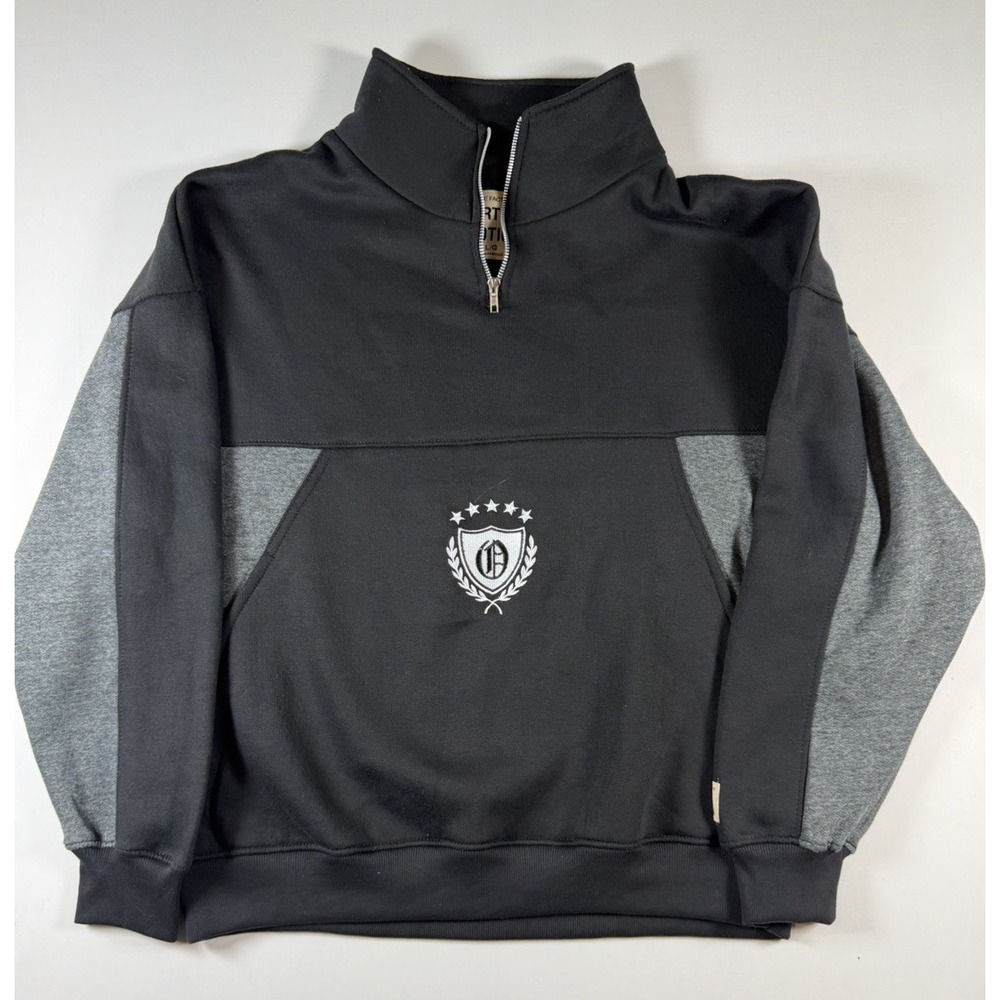 Fleece Factory Art & Motion Black and Grey Half Zip Pullover Sweatshirt Sz L NWT